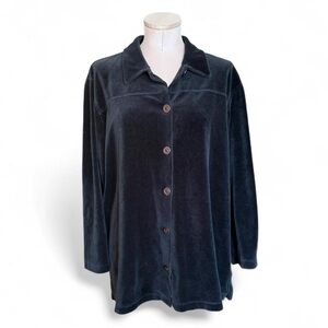 Vintage Liz Claiborne Lizsport Black Velour Button-Front Blouse